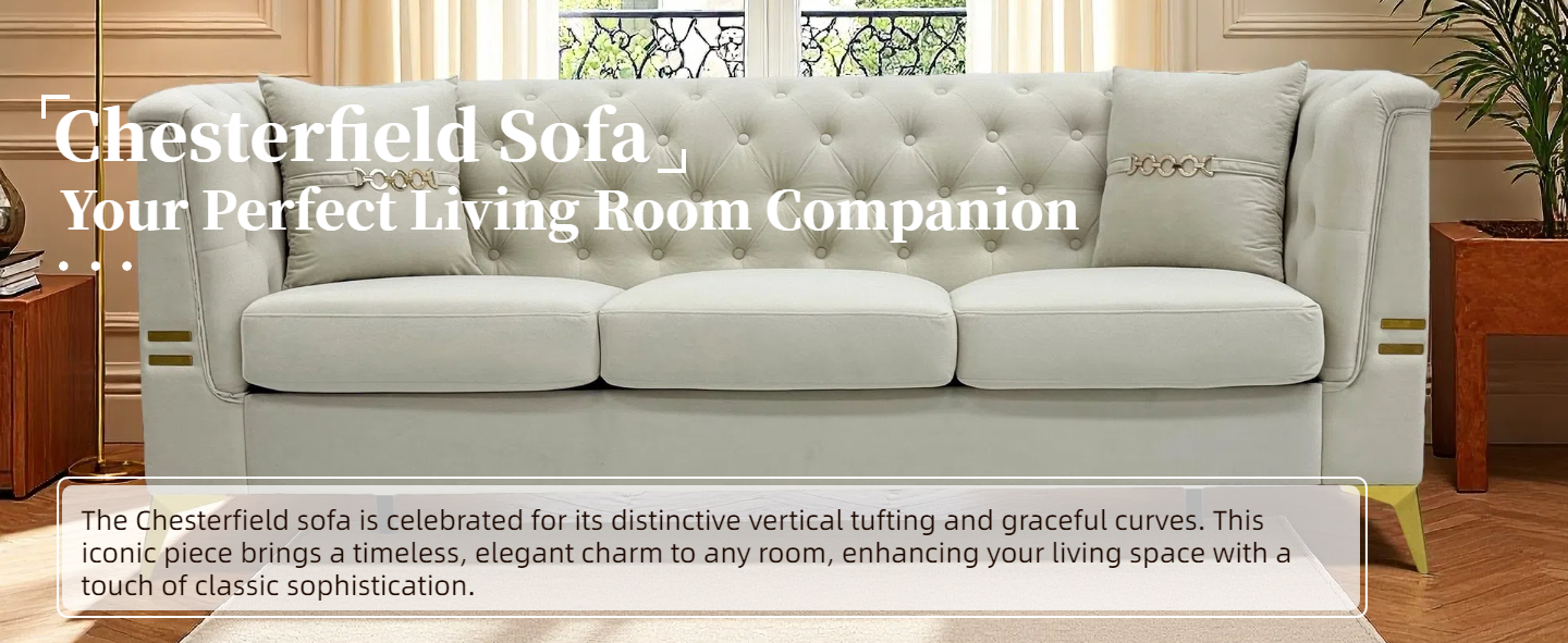 Modern Tufted Velvet Sofa with Gold Accents, 3-Seater