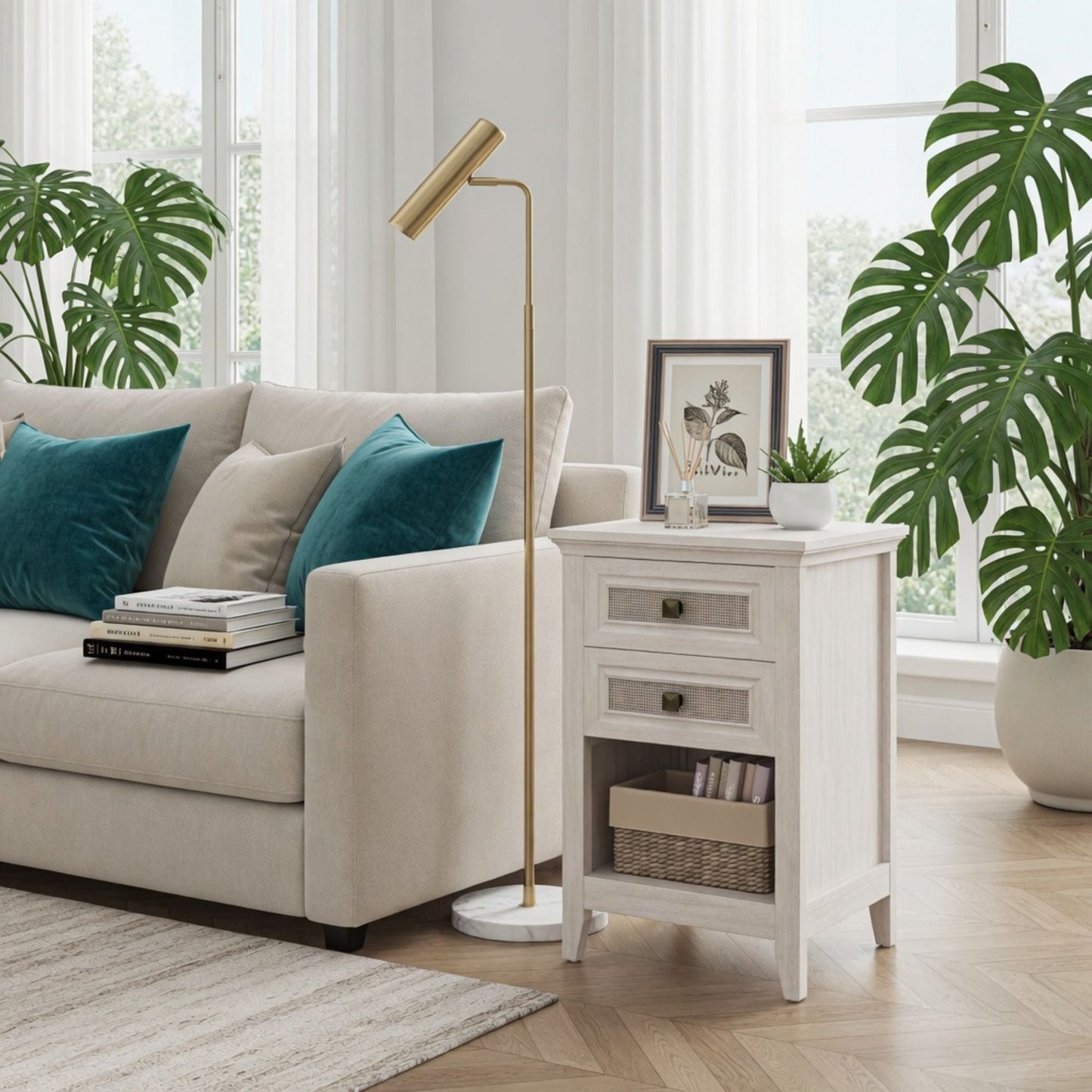 Nightstand With 2 Drawers & Shelf - White