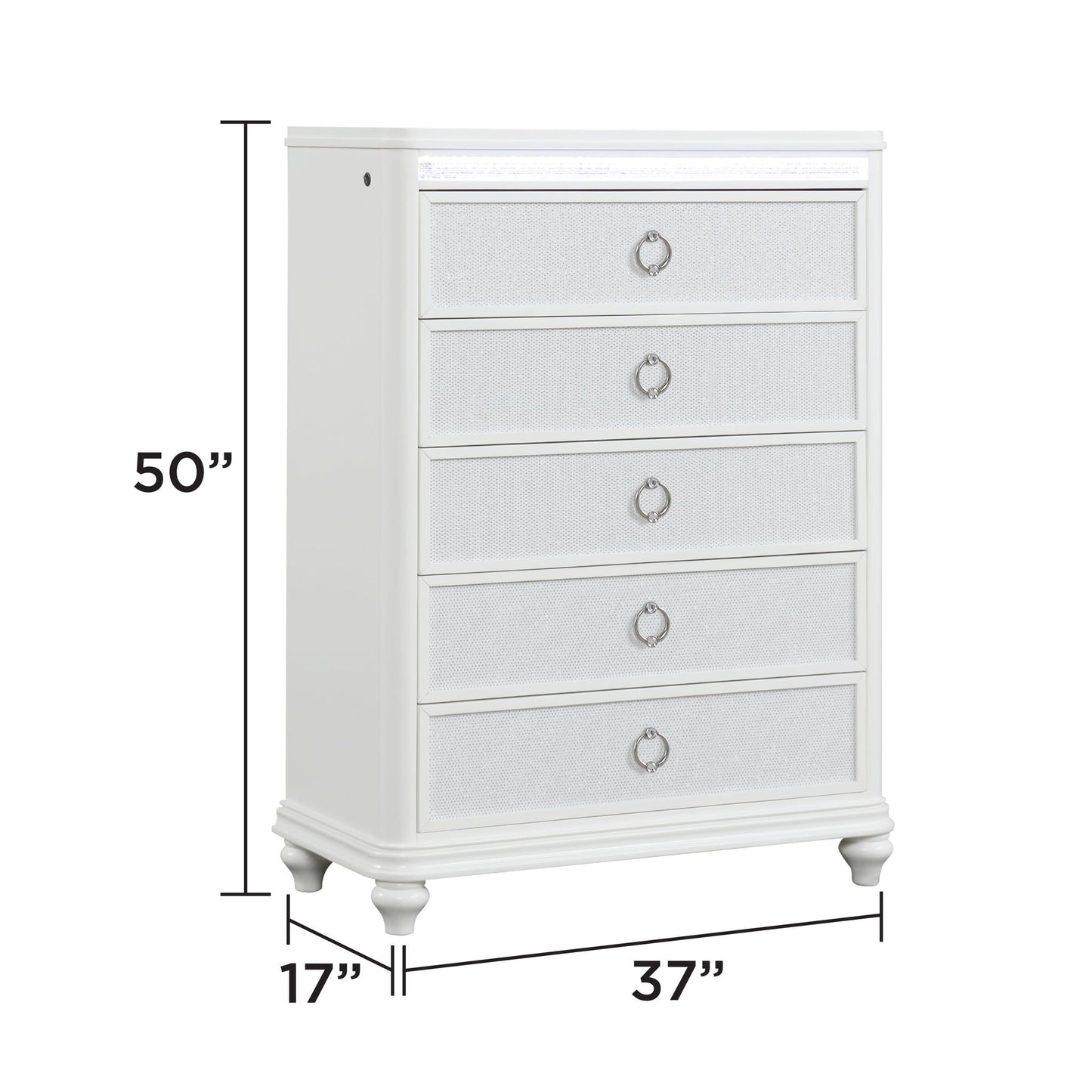 Abigale - 5 Drawer Chest With LED Lighting - White