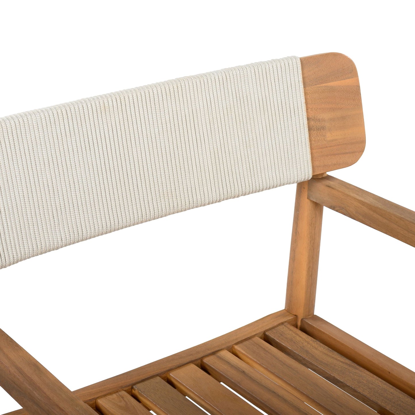 Creative Braided Acacia Wood Outdoor Dining Chairs with Armrests (Set of 2) - Teak / White