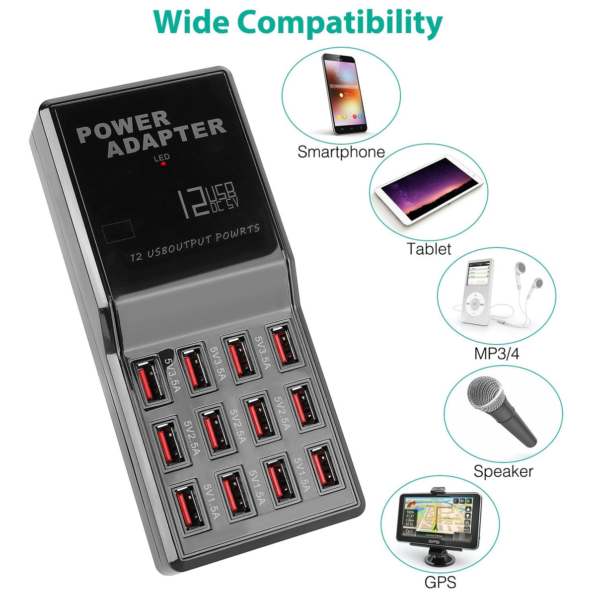 Multi 12 Port USB Charging Station Hub 60W Desktop USB Hub Multiple USB Charger Fast Charge For iPod iPhone 3.74ft Power Cord