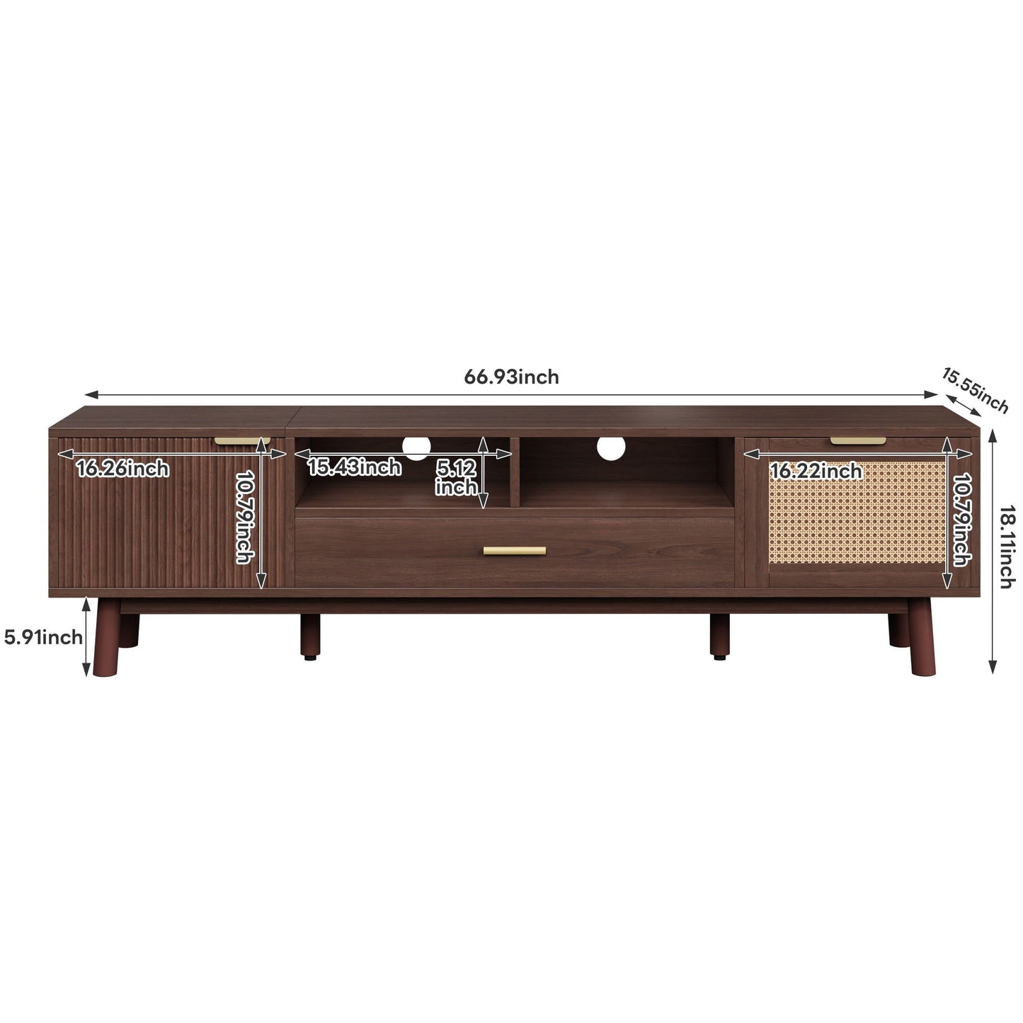 TV Stand for 75" TVs with Soft-Closing Doors and Drop-Down Cabinet