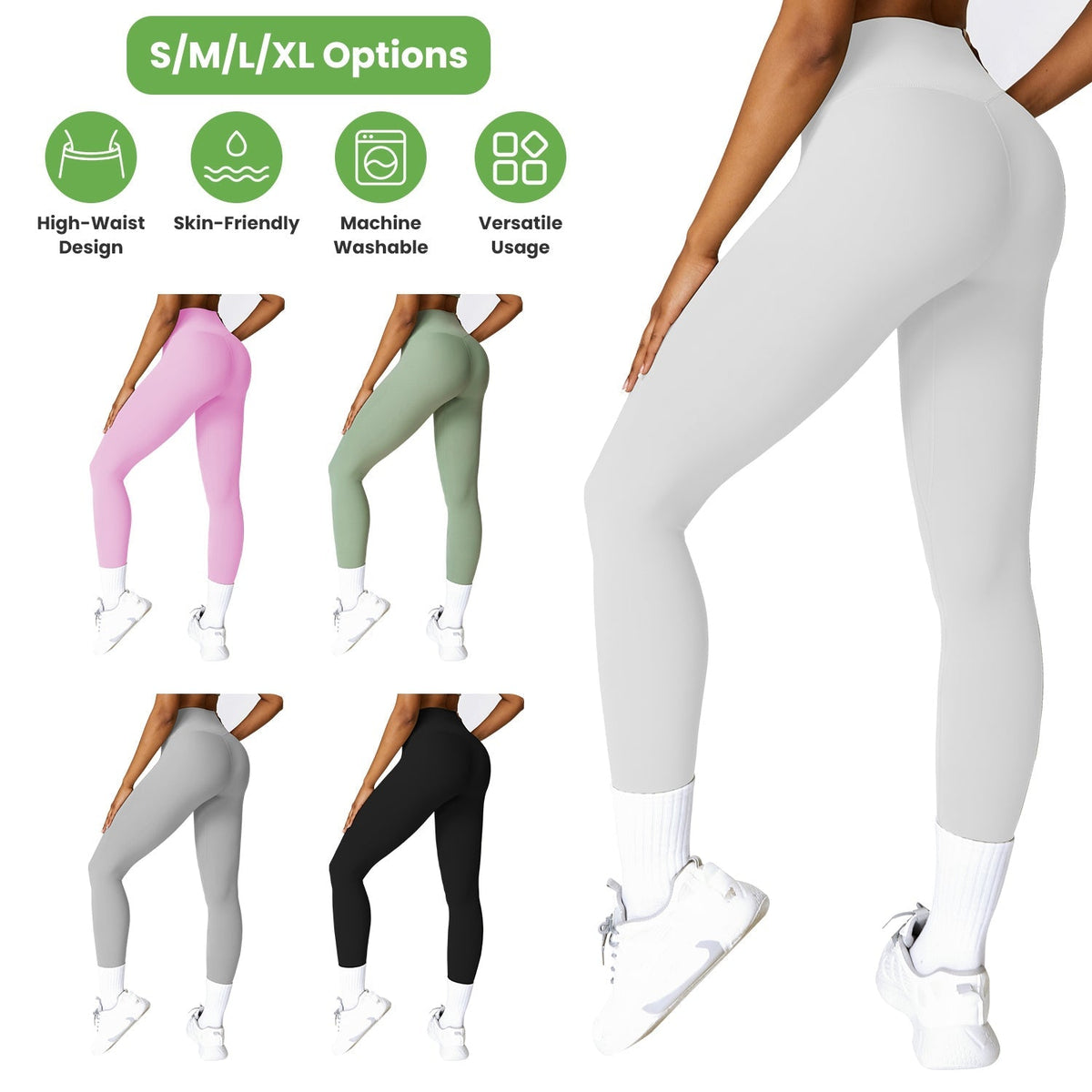 Women\'s High Waist Workout Leggings Tummy Control Compression Yoga Tight Pants Gym Pants Athletic Running Leggings with 25In Inseam No Front Seam