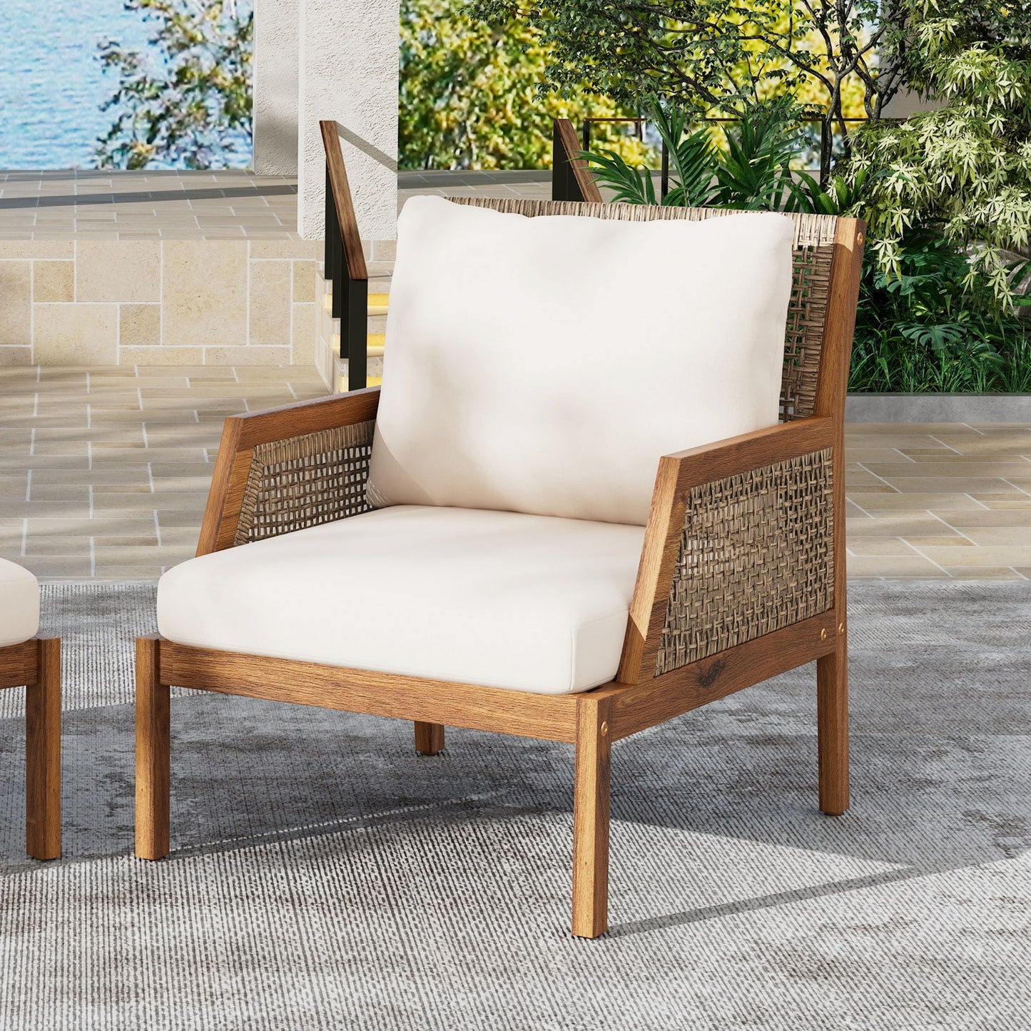 Acacia Wood Patio Furniture Club Chair, Outdoor Wicker Armchair
