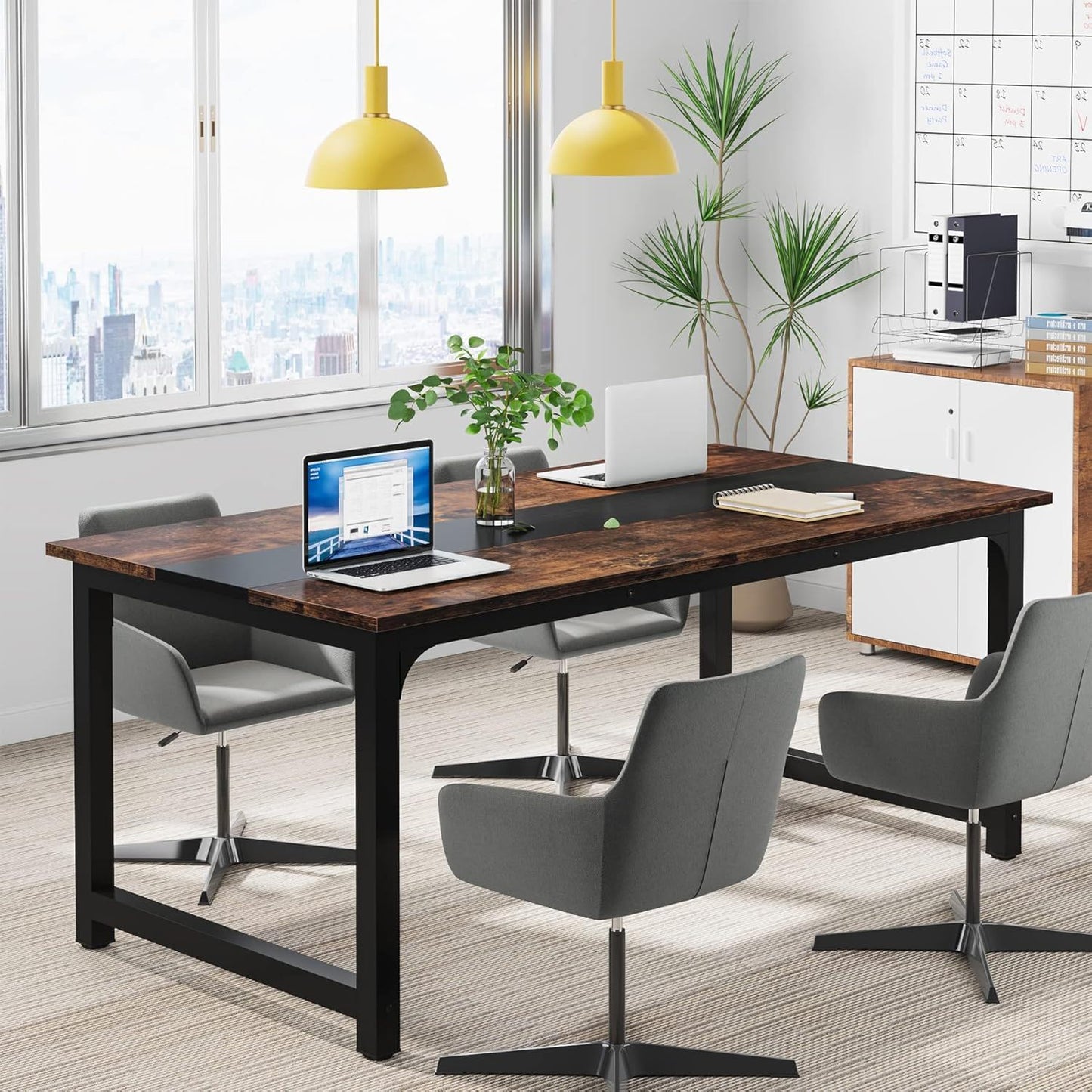 Large Computer Desk With Steel Frame for Home Office Workstation