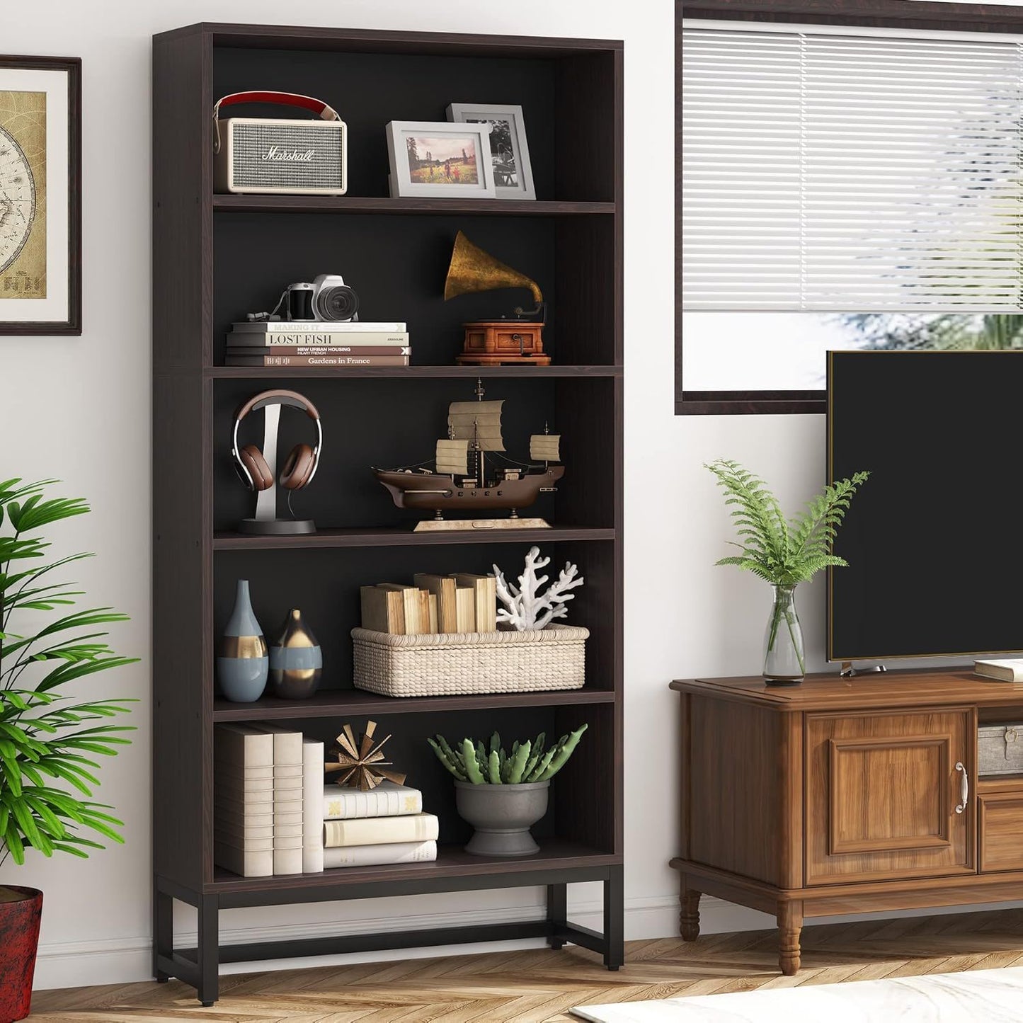 5 Tier Heavy Duty Bookshelf for Living Room