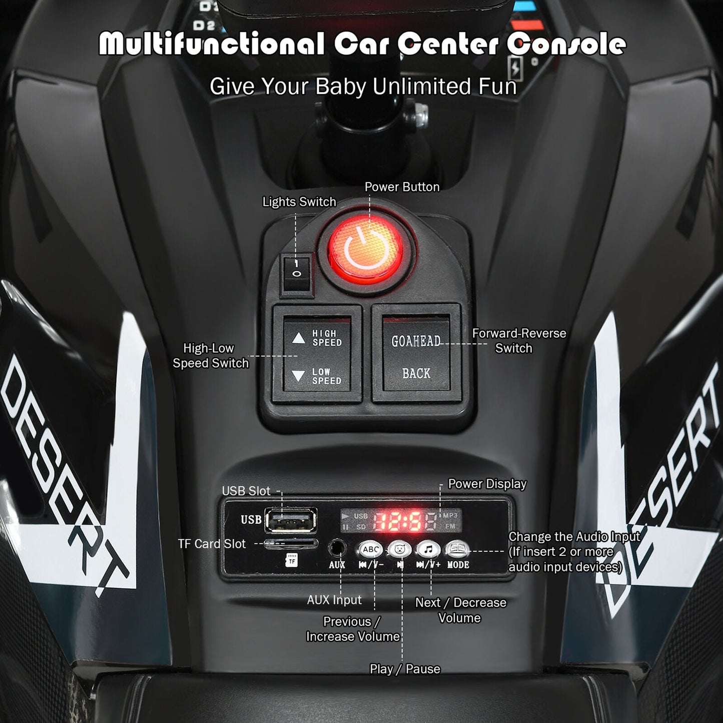 Electric Kids Ride On ATV 4-Wheeler Quad with LED Lights in Black - 12V