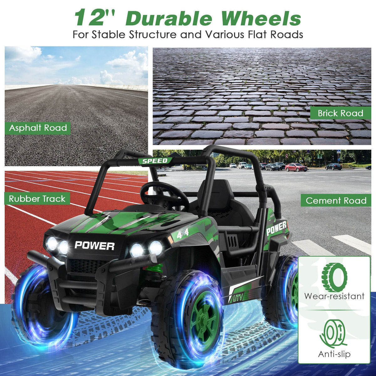 Electric Off-Road Truck for Kids with Realistic Horns and Engine Sounds - 12V