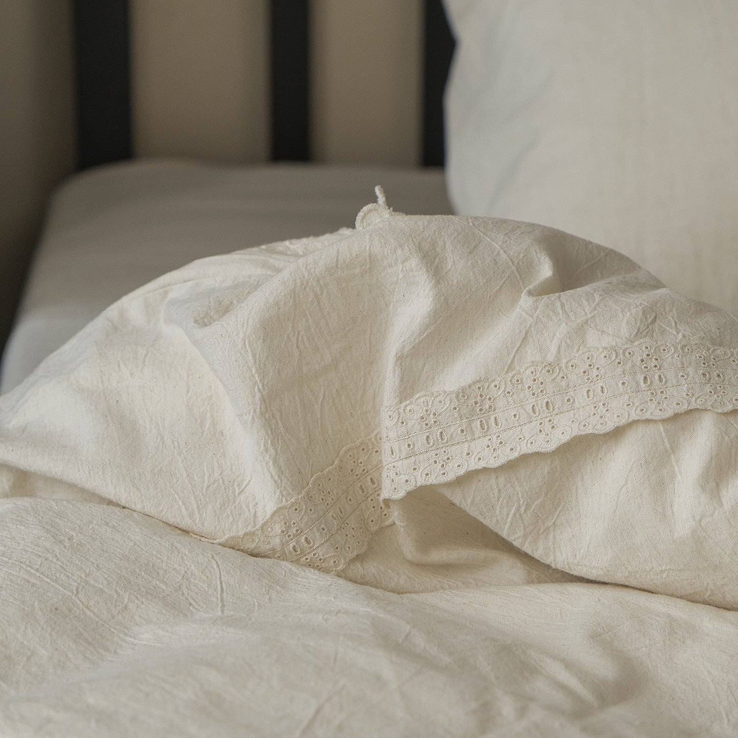 Esme French Linen Cotton Embroidered Floral Bedding Set / White