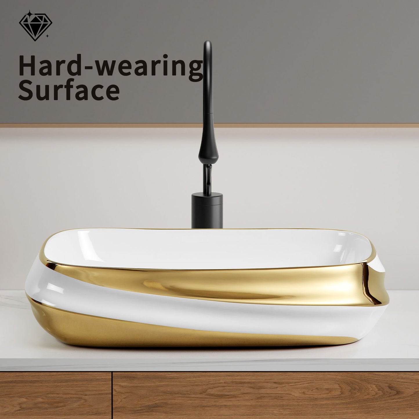 Vessel Sink Above Counter Vanity Basin - Gold / White / Milk White