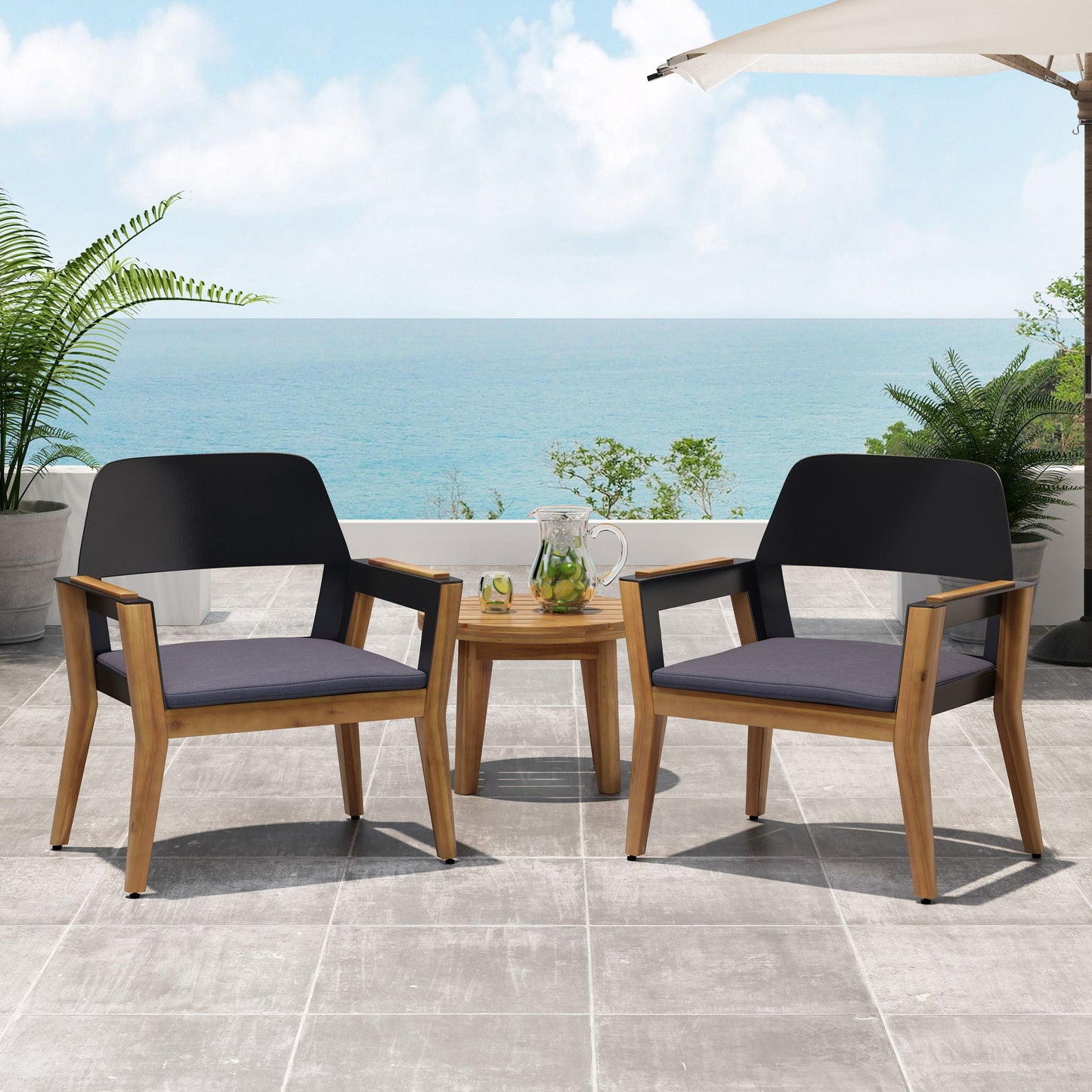 Soho Transitional Style Outdoor Club Chair (Set of 2) with Cushions - Teak