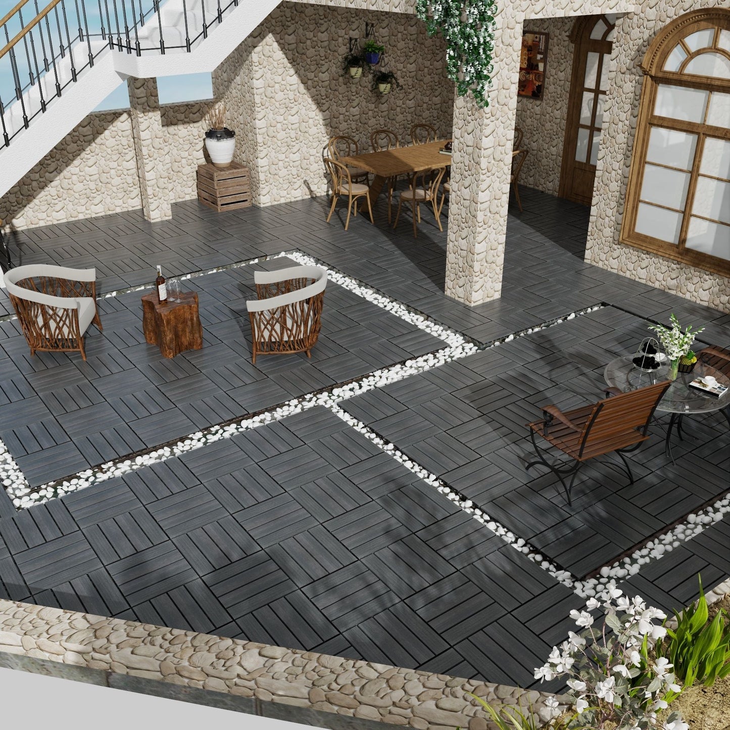 Patio Deck Tiles, Pack Of 22