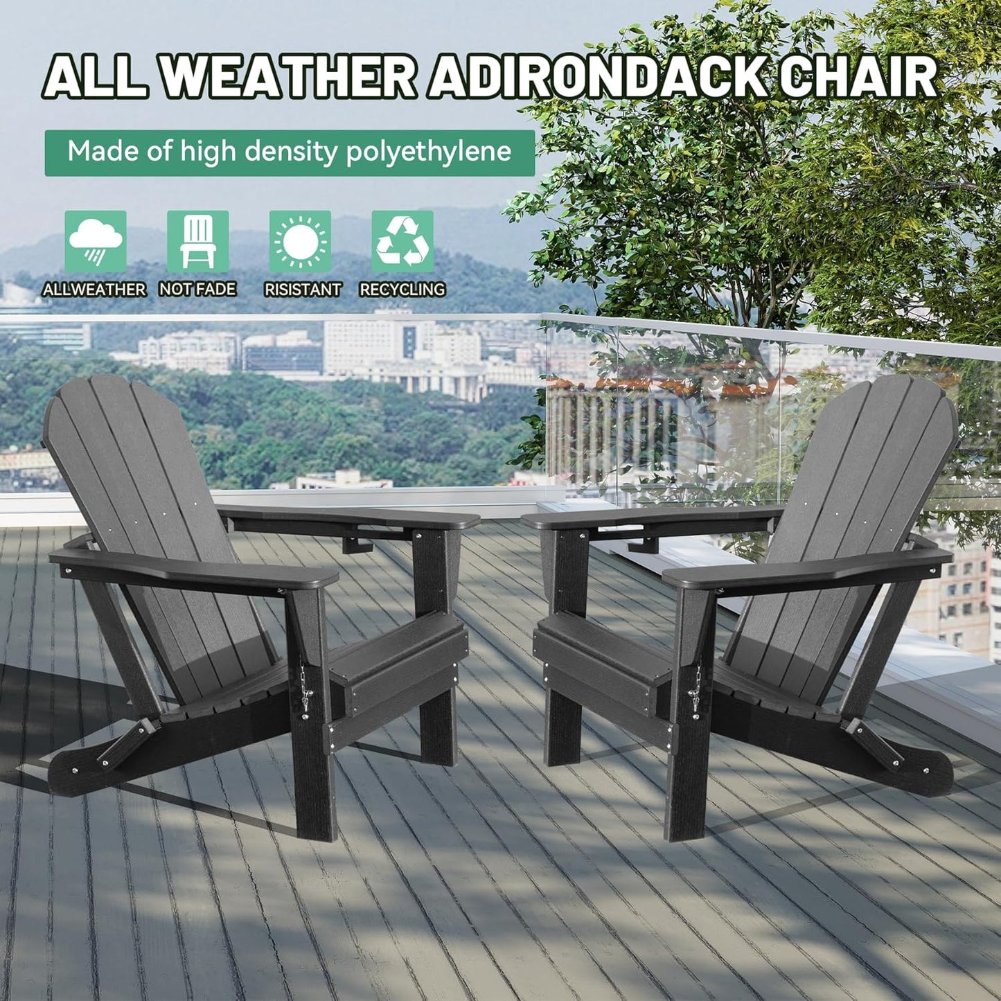 Adirondack Chairs Set of 2 - Plastic HDPE with Cup Holder