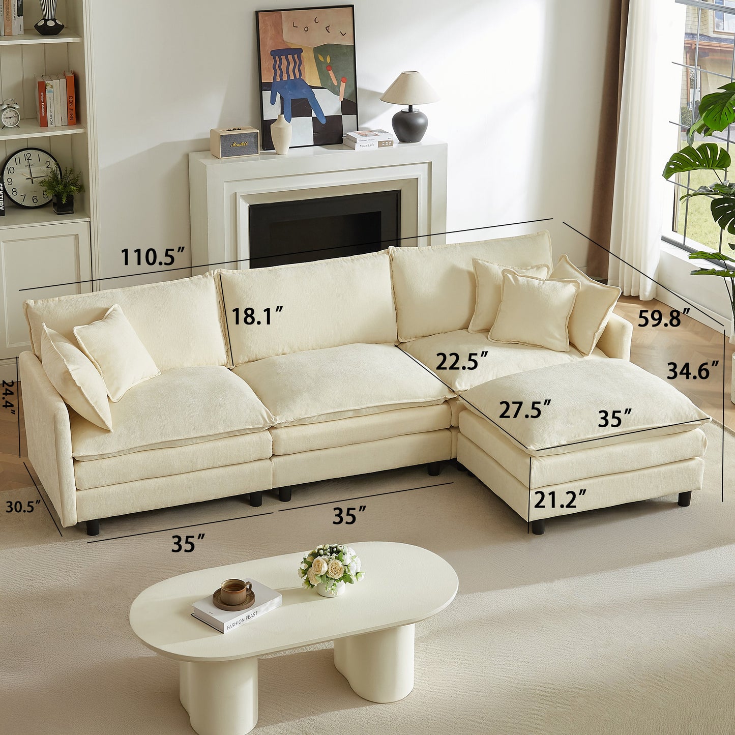 Modular Sectional Sofa, 110 Inch L-Shaped Couch Set for Living Room