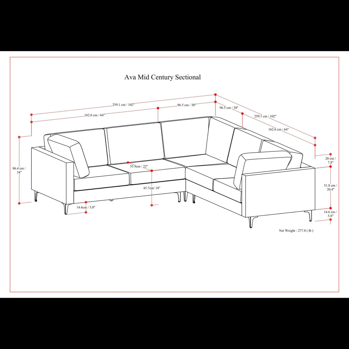Ava - Mid Century Corner Sectional Sofa Handcrafted