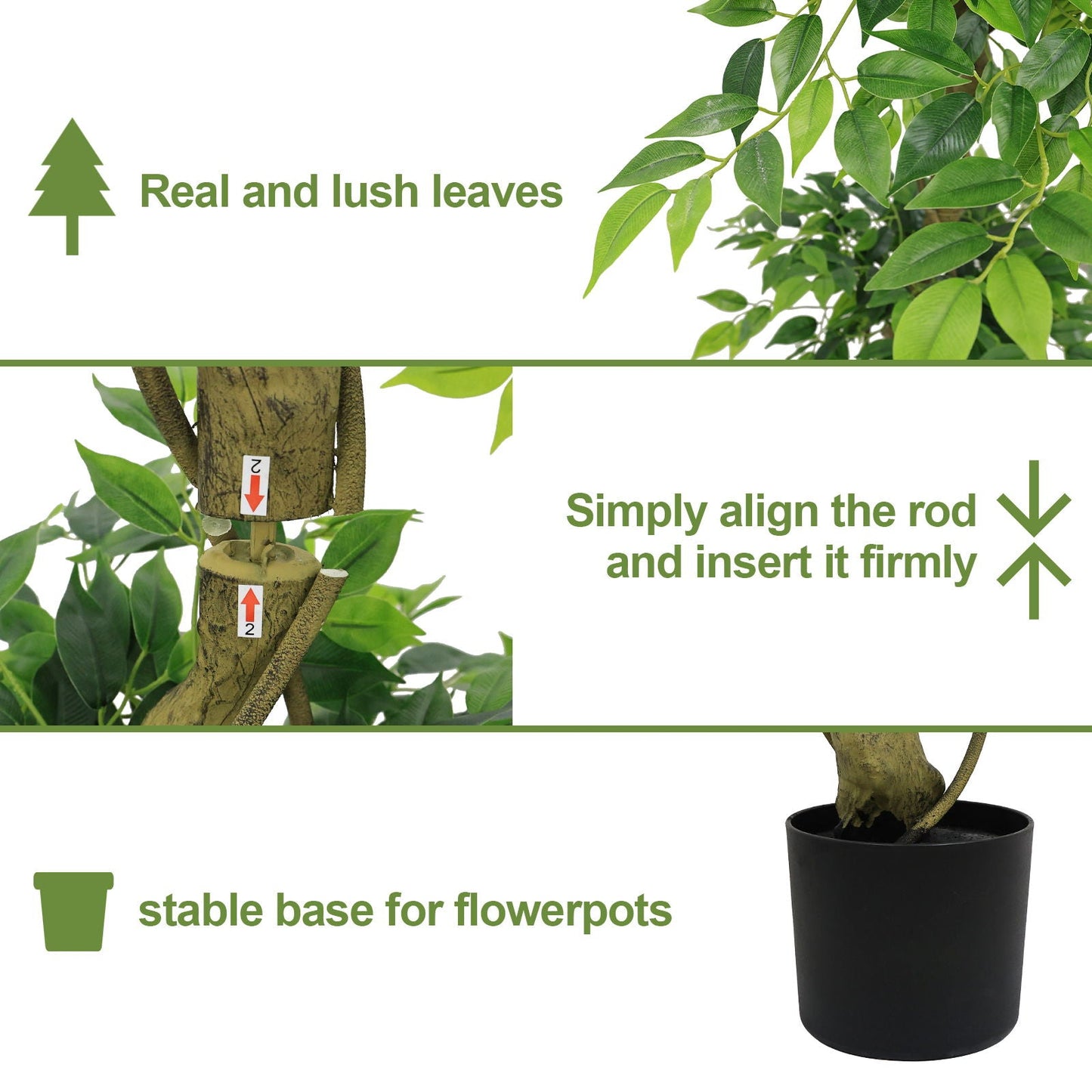 Artificial Ficus Tree With Pot For Home Decor Indoor Plant - Green