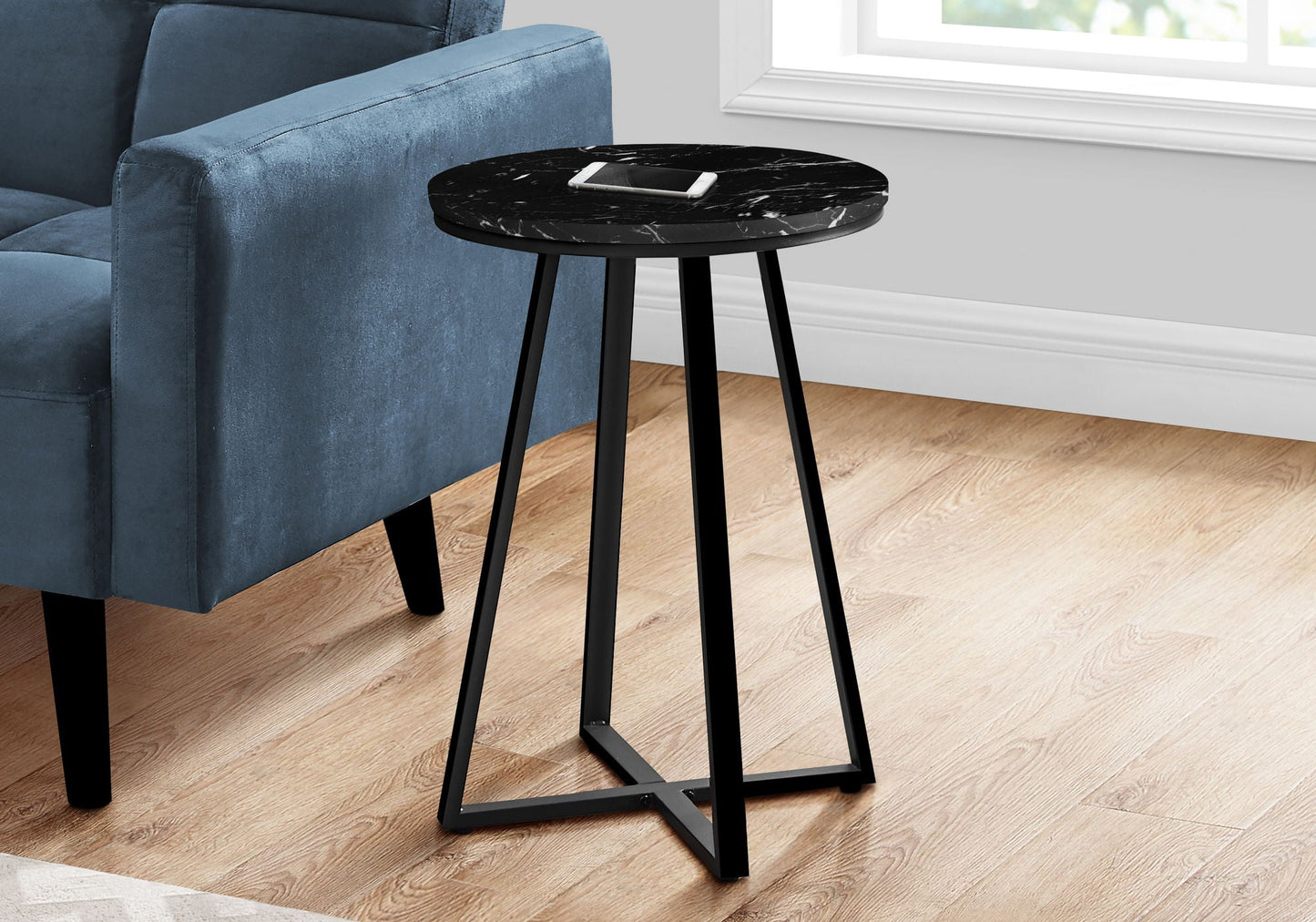 Accent Table Side Round Marble Look Contemporary & Modern - Black