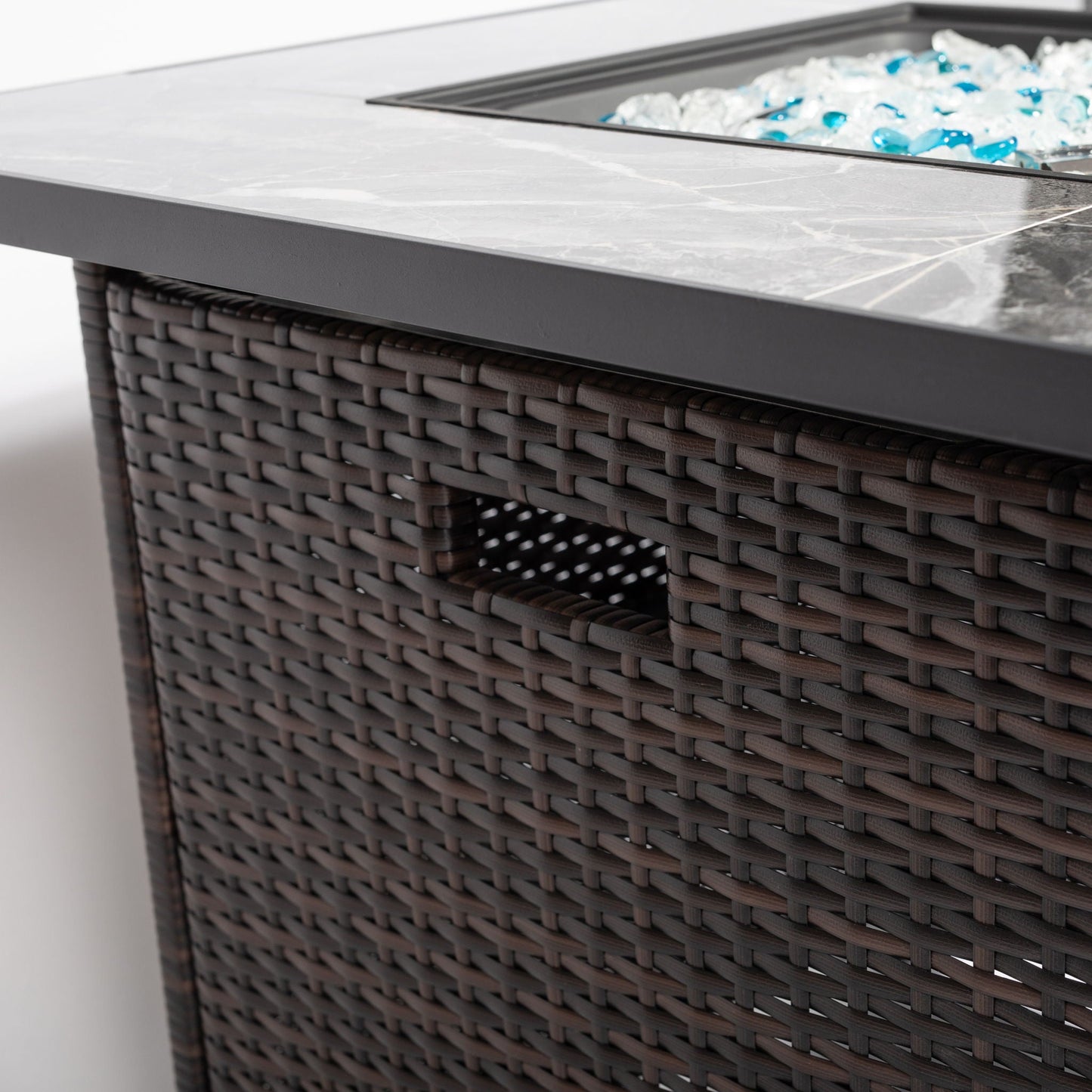 Outdoor Propane Gas Fire Pit Table With Lid With Glass Rocks And Rain Cover - Espresso