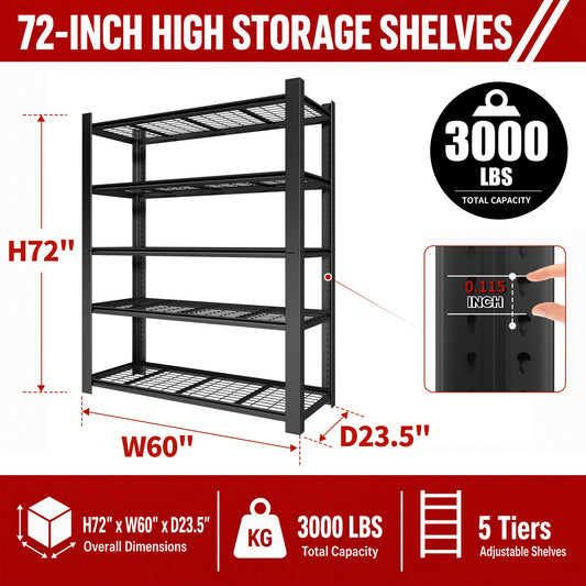 72"H 5-Tier Adjustable Heavy Duty Shelving Rack