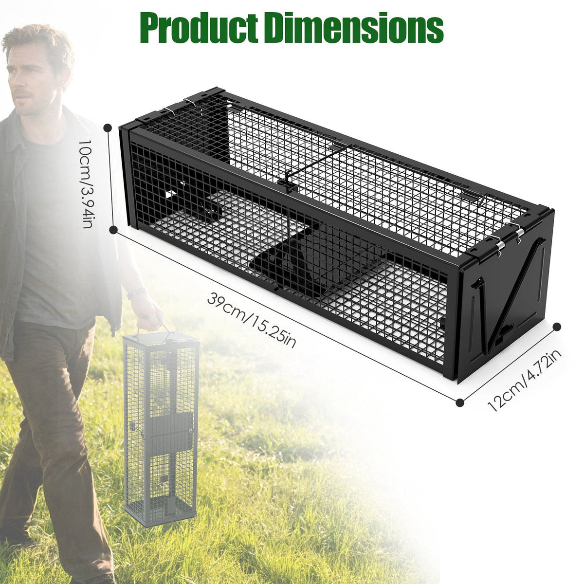 2-Pack Humane Live Rat Trap Cage with Dual Doors