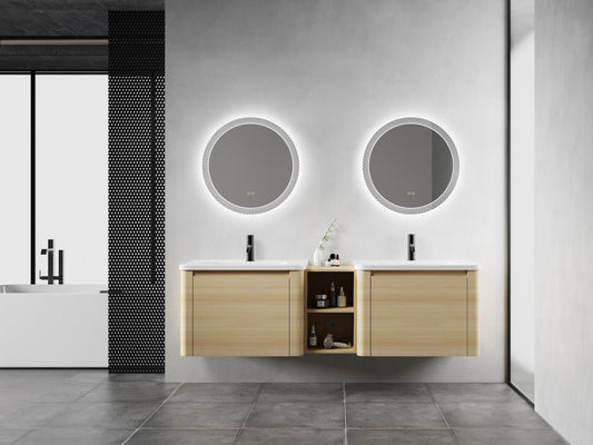 68'' Wall-Mounted Bathroom Vanity with Storage Shelves