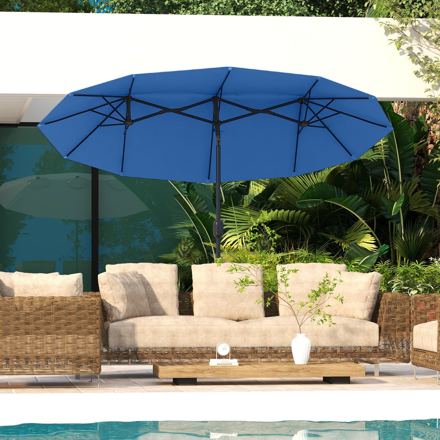 Outsunny 9.5' Double-Sided Patio Umbrella with 3 Air Vents, Tilt and Crank