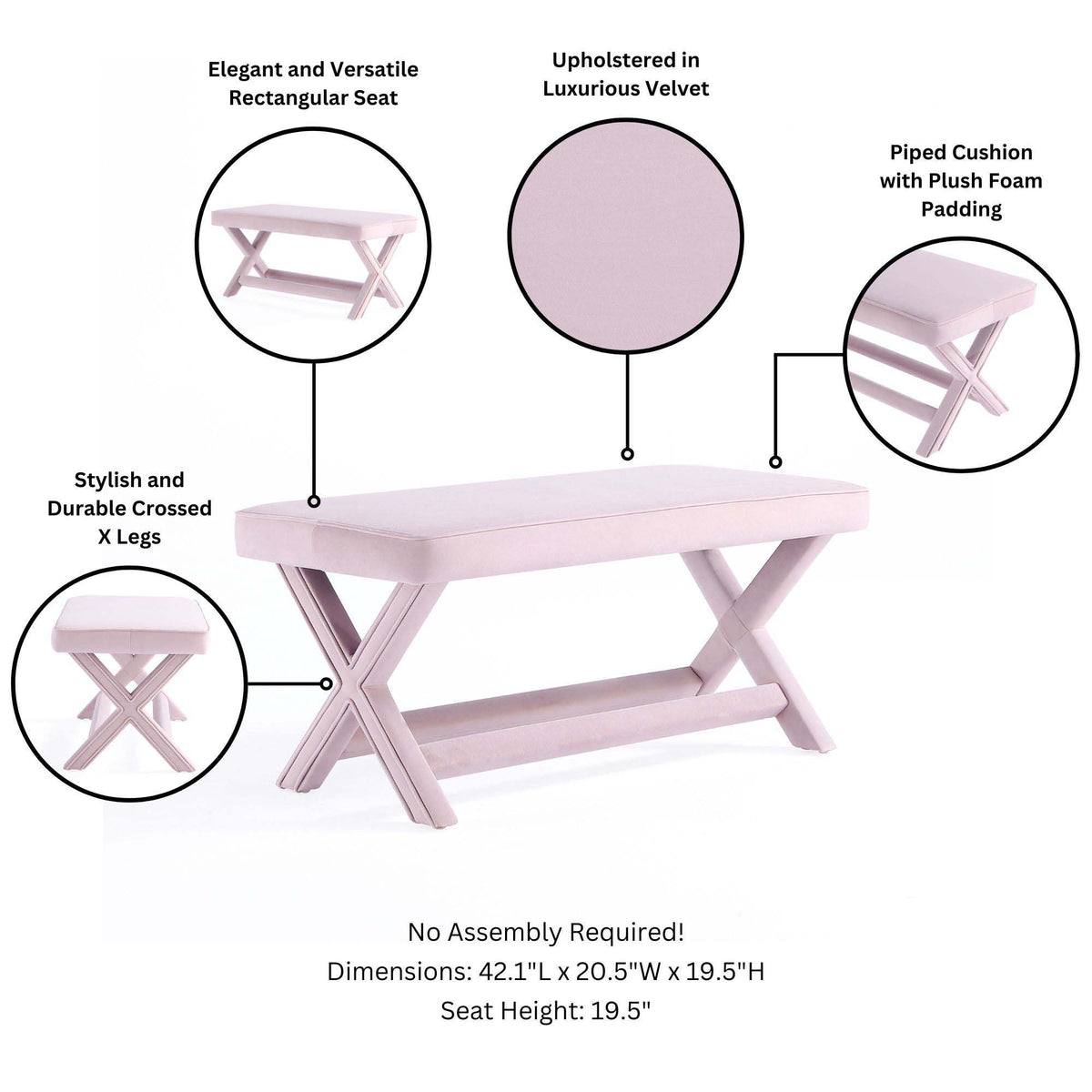Abigail - Accent Bench With Piped Cushion