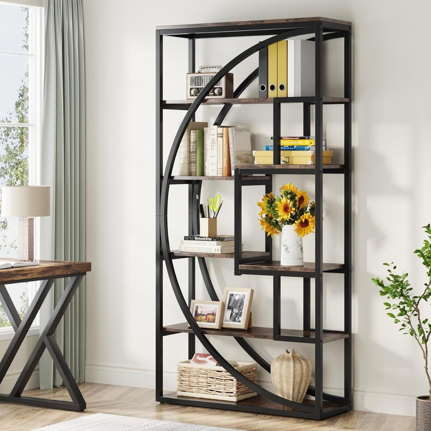 5 Tier Etagere Bookshelf With 8 Open Shelves Organizer For Living Room
