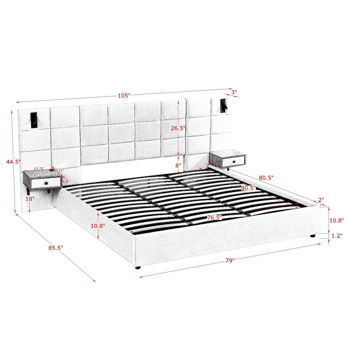 Upholstered Hydraulic Platform Bed With Storage Shelves, Reading Lamps, USB Port