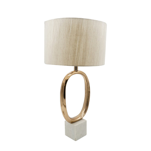 D14x28.5' Oval Shape Cut Out Metal Table Lamp with Cream Linen Shade