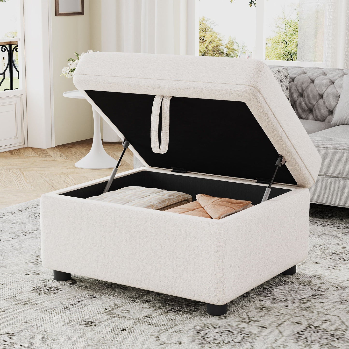 Movable Storage Ottoman Footrest For Living Room