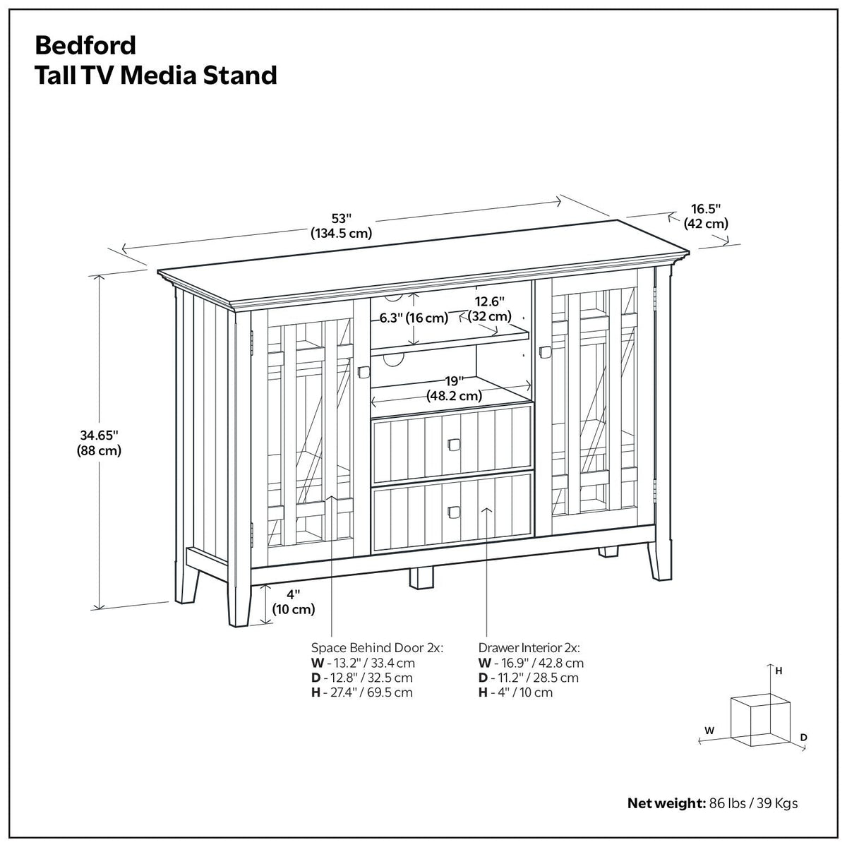 Bedford - Handcrafted Tall TV Media Stand