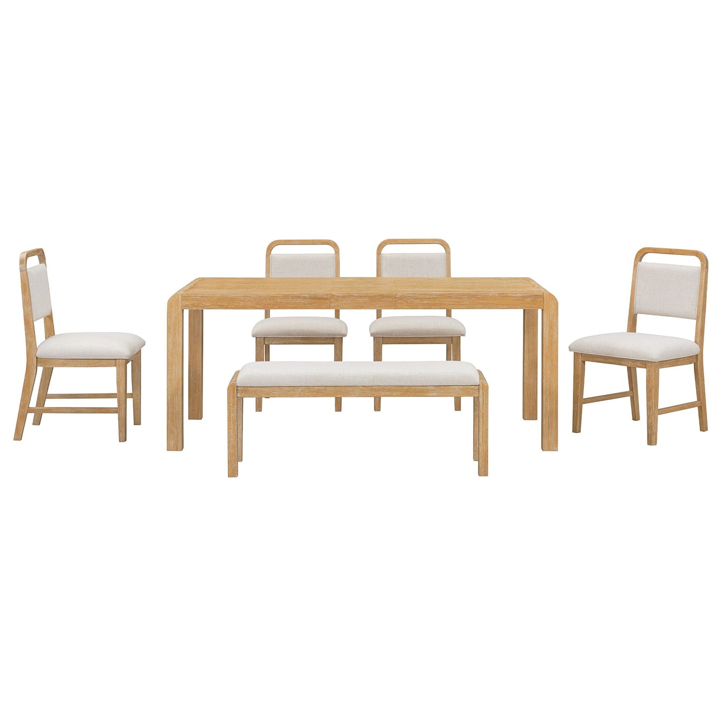 Extendable Dining Table Set With 4 Upholstered Chairs And 1 Bench