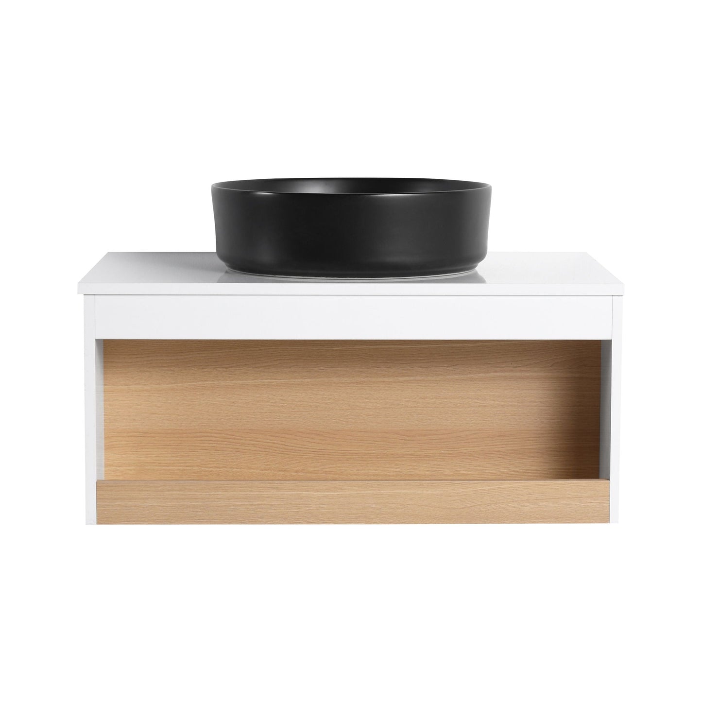 Floating Bathroom Vanity With Glossy Round Vessel Sink