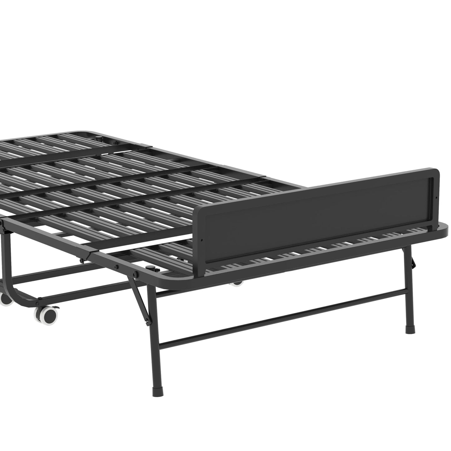 Twin Folding Bed With Adjustable Headboard, Memory Foam For Tall People, Heavy-Duty Portable On Wheels, Easy Assembly - Black