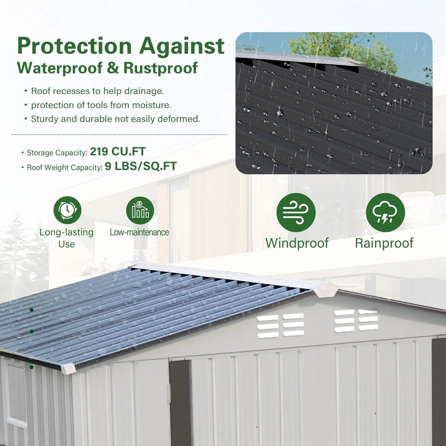 Outdoor Garden Storage Shed, Tool Shed With Pitched Roof Waterproof With 1 Window And 2 Lockable Door - White / Gray
