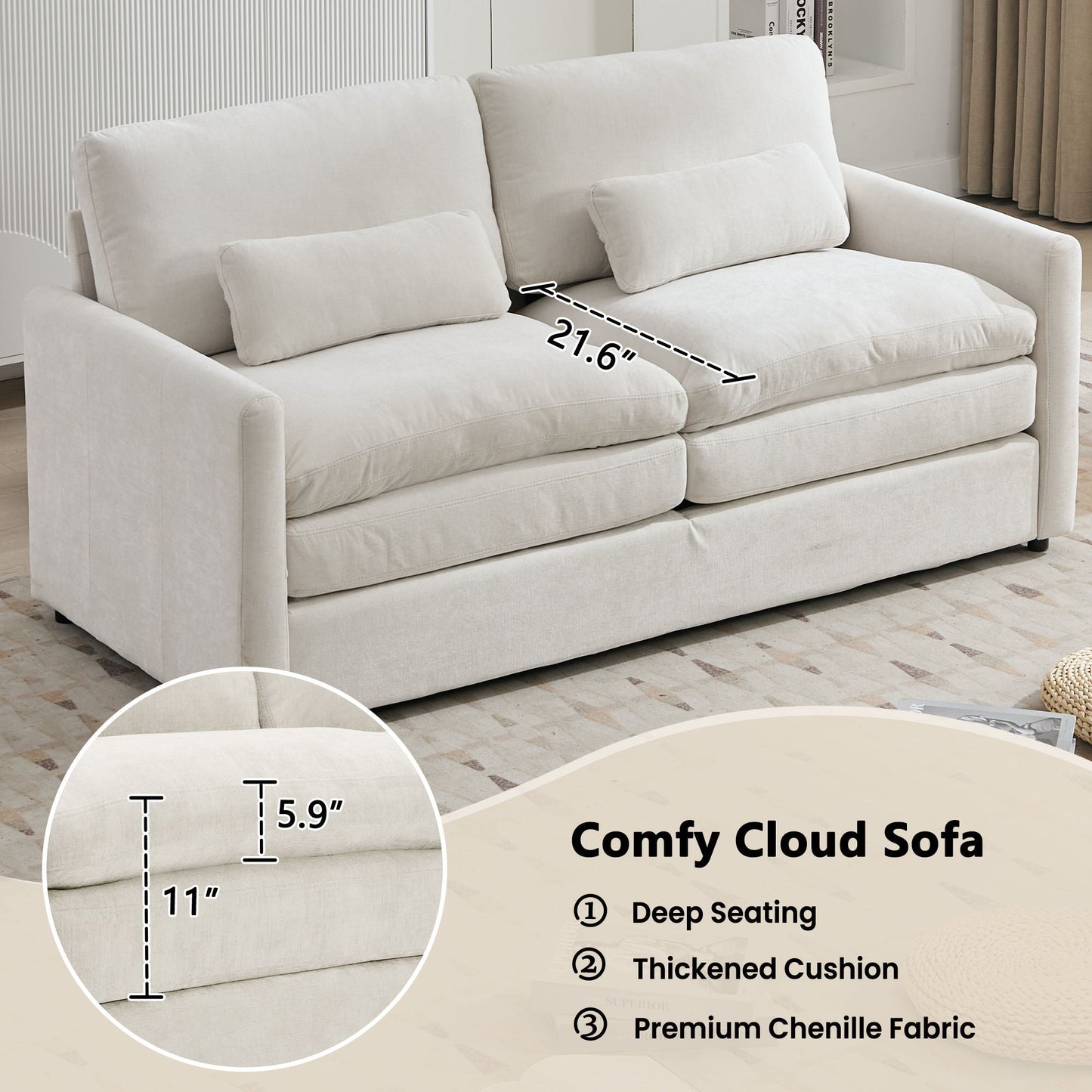Cozy Upholstered Cushion Loveseat Sofa For Living Room