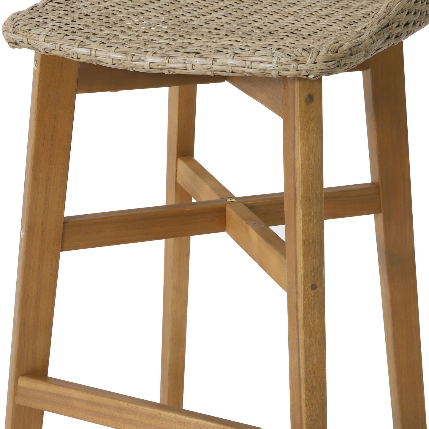 Beeson Outdoor Wicker and Acacia Wood Barstools Set, Water Resistant - Brown