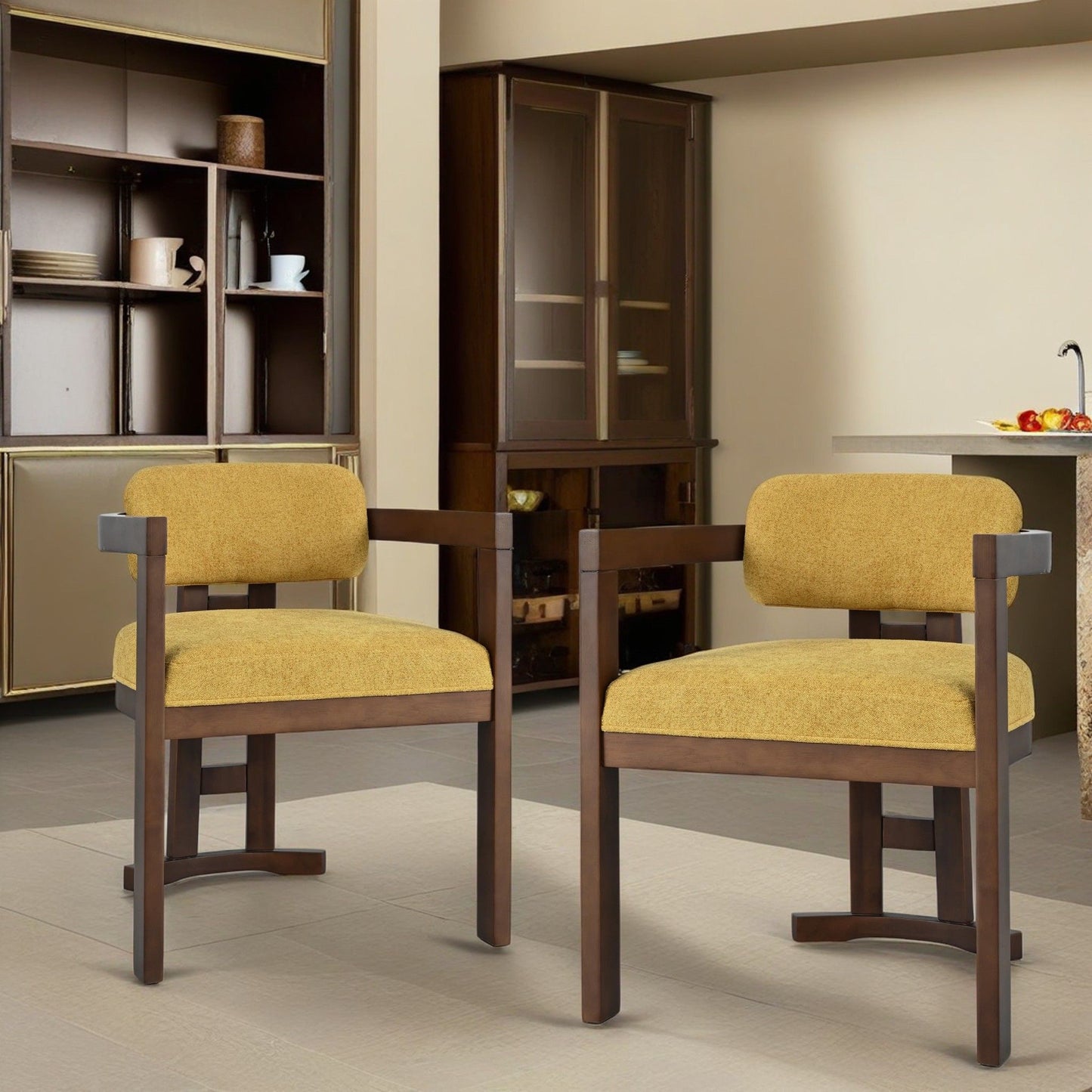 Stylish Indoor Upholstered Wood Dining Chair Set of 2