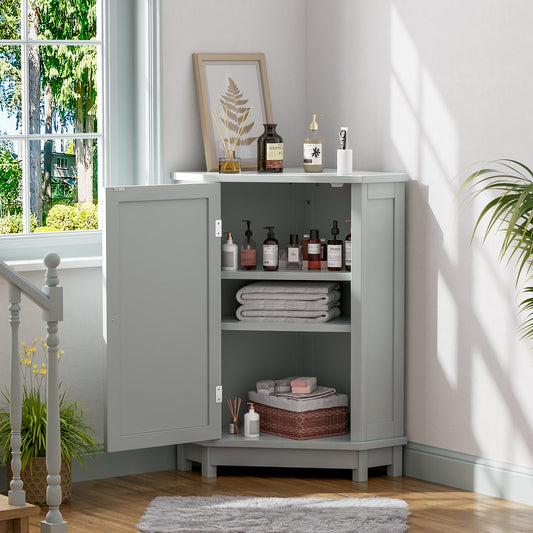 Grey Bathroom Cabinet Triangle Corner Storage With Adjustable Shelf