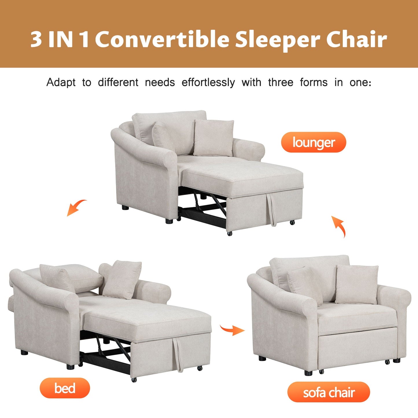 Convertible Sleeper Chair With Adjustable Backrest