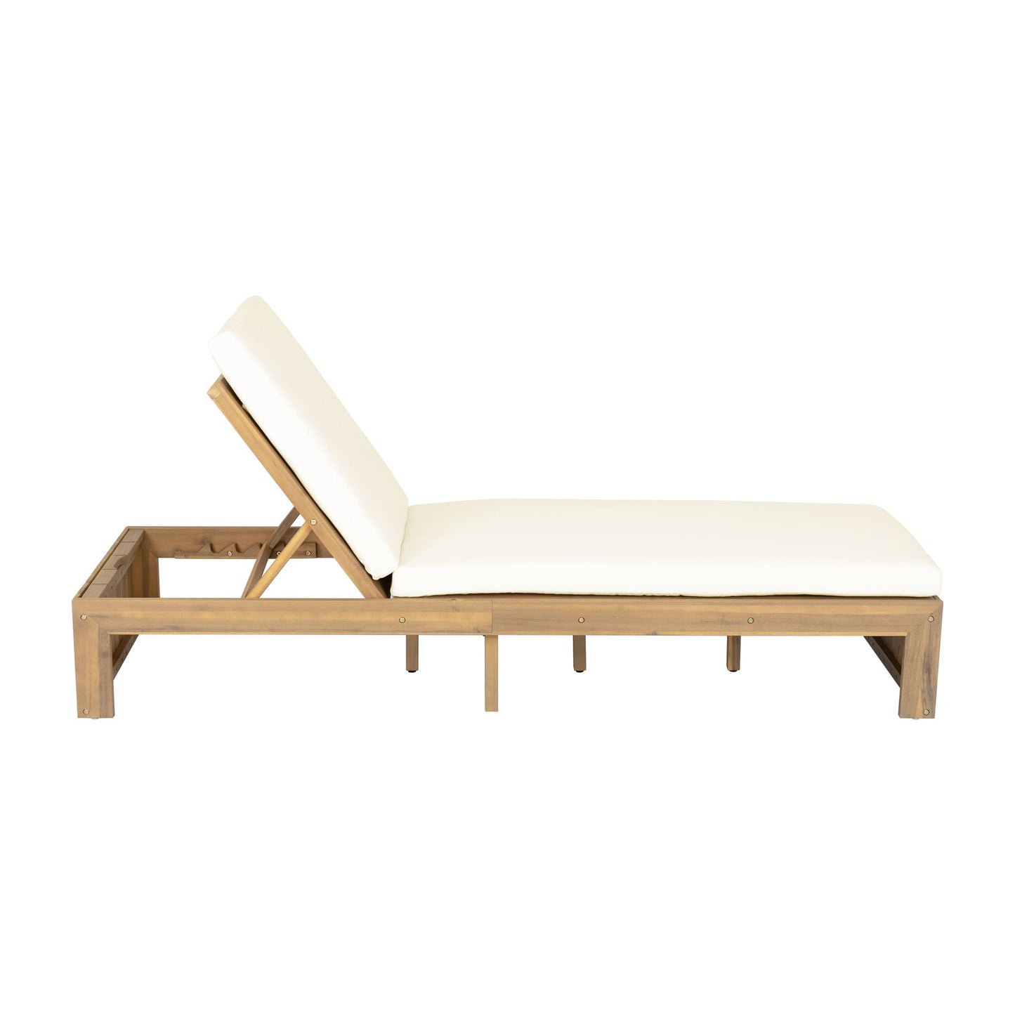Adjustable Outdoor Chaise Lounge Patio Recliner - Beige / Light Teak