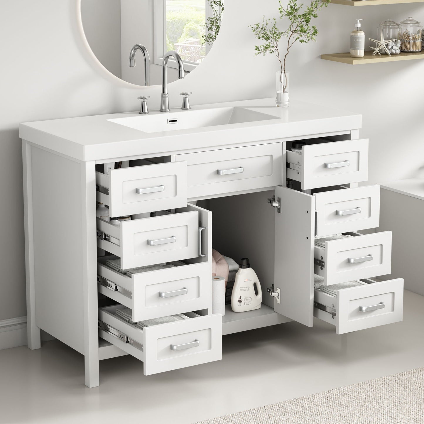 Bathroom Vanity With Sink, 2 Doors & 8 Drawers, Soft Close System