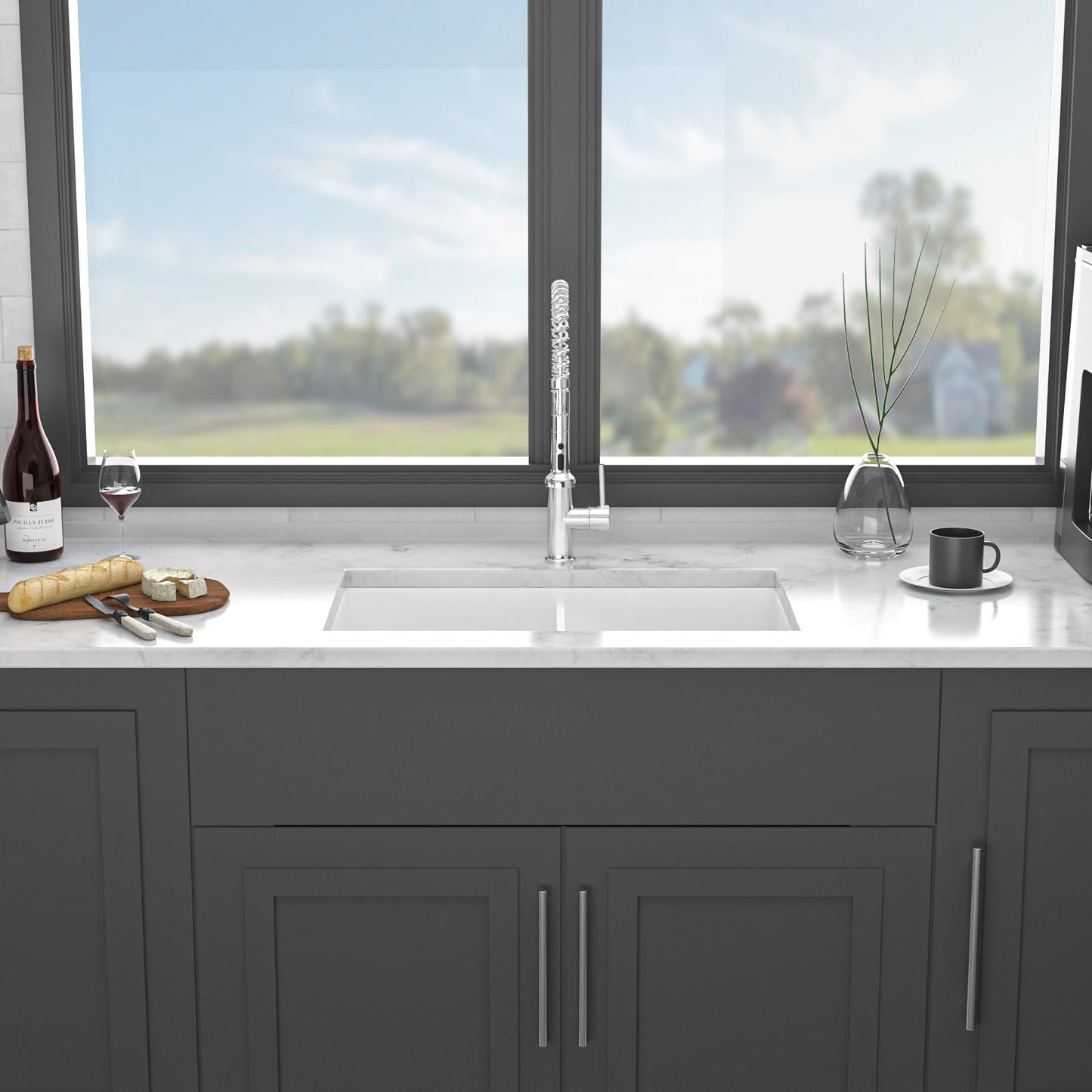 Elegant Dual Mount 32" Undermount Double Bowl Ceramic Kitchen Sink - White