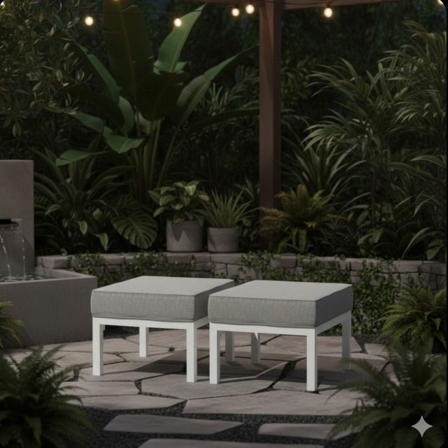 Patio Ottomans With Cushions, All-Weather Footrests (Set of 2)