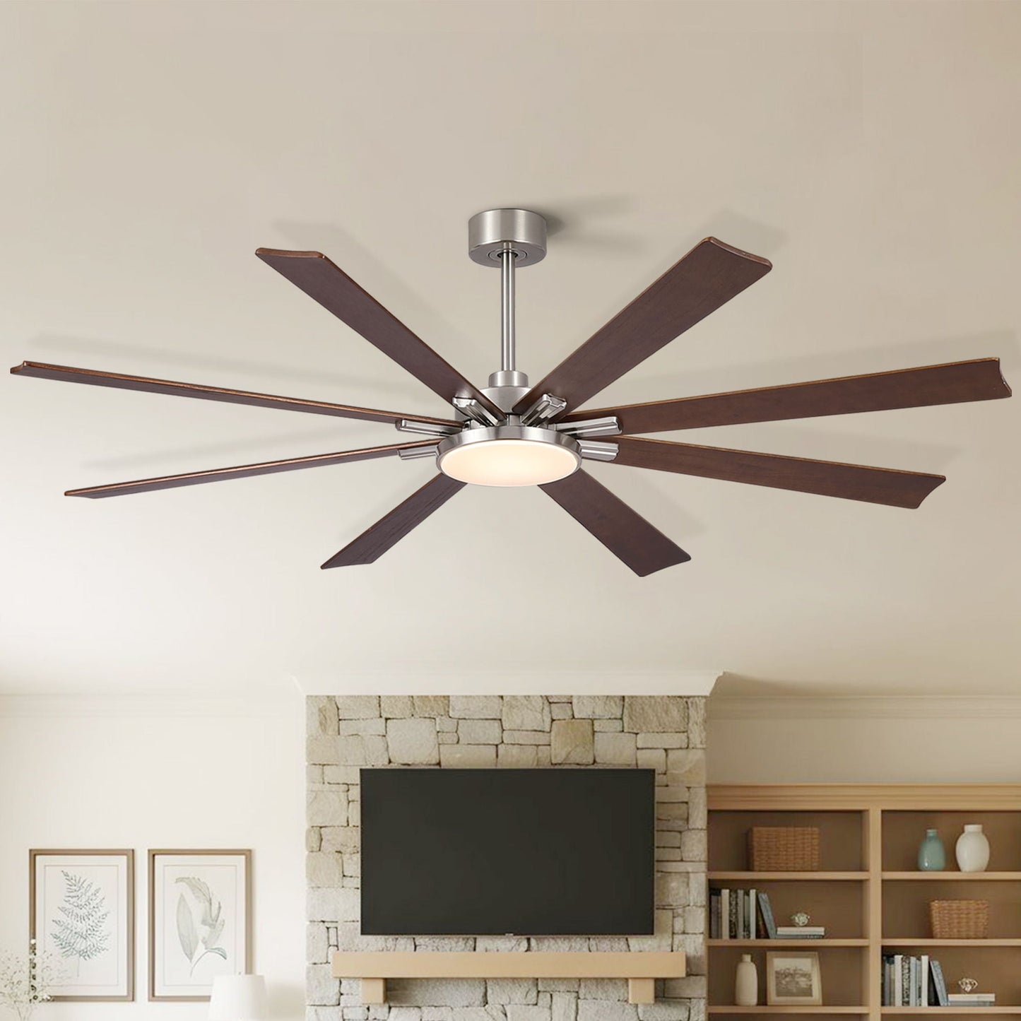 Large Ceiling Fan With Dimmable LED Light 8 Blades Remote Control, Reversible DC Motor