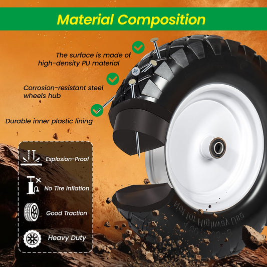 4.80/4.00-8 Flat-Free Solid Wheelbarrow Tire and Wheel, 16"