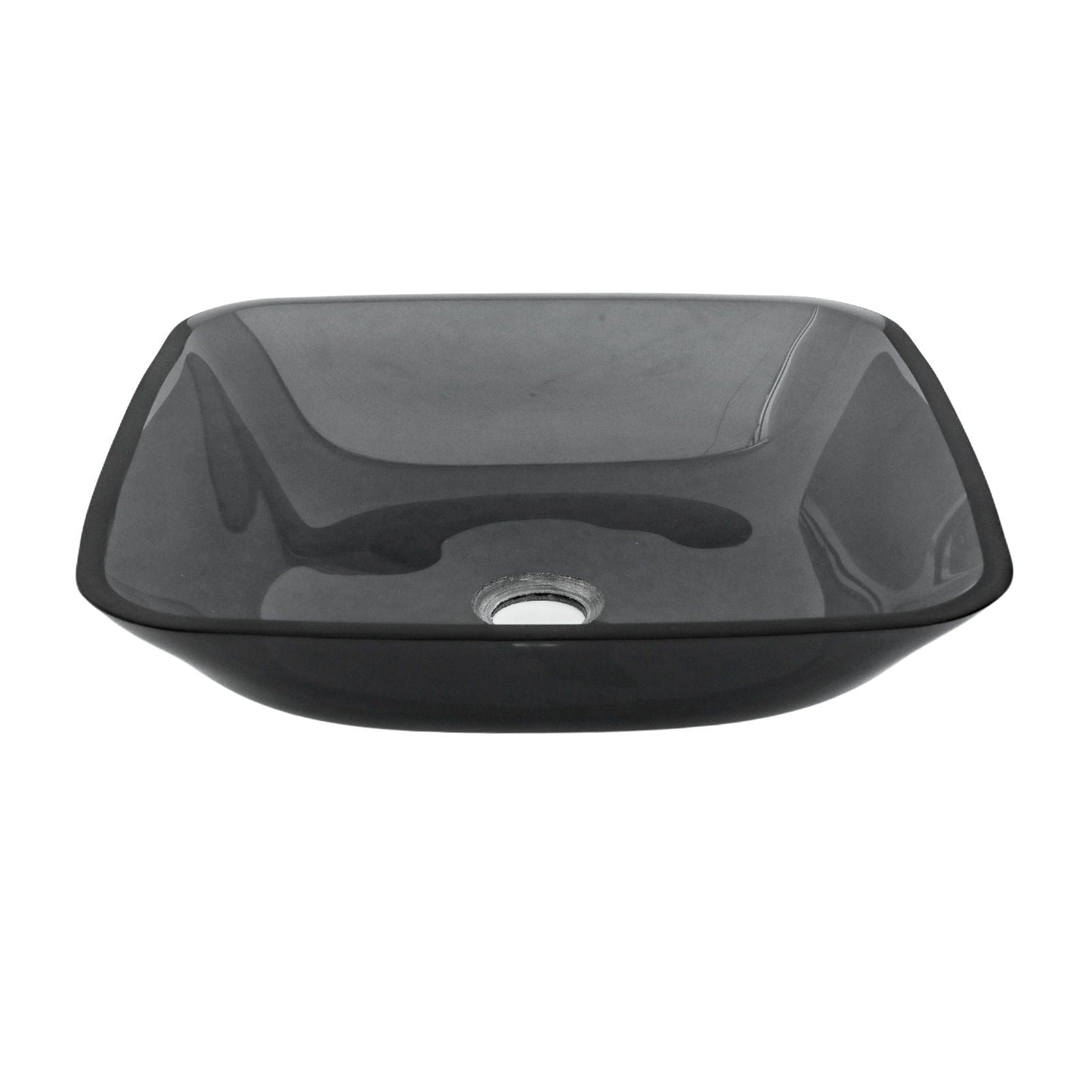 Square Vessel Sink For Bathroom, Above Counter Design With Pop Up Drain, Smooth Rounded Edges - Gray