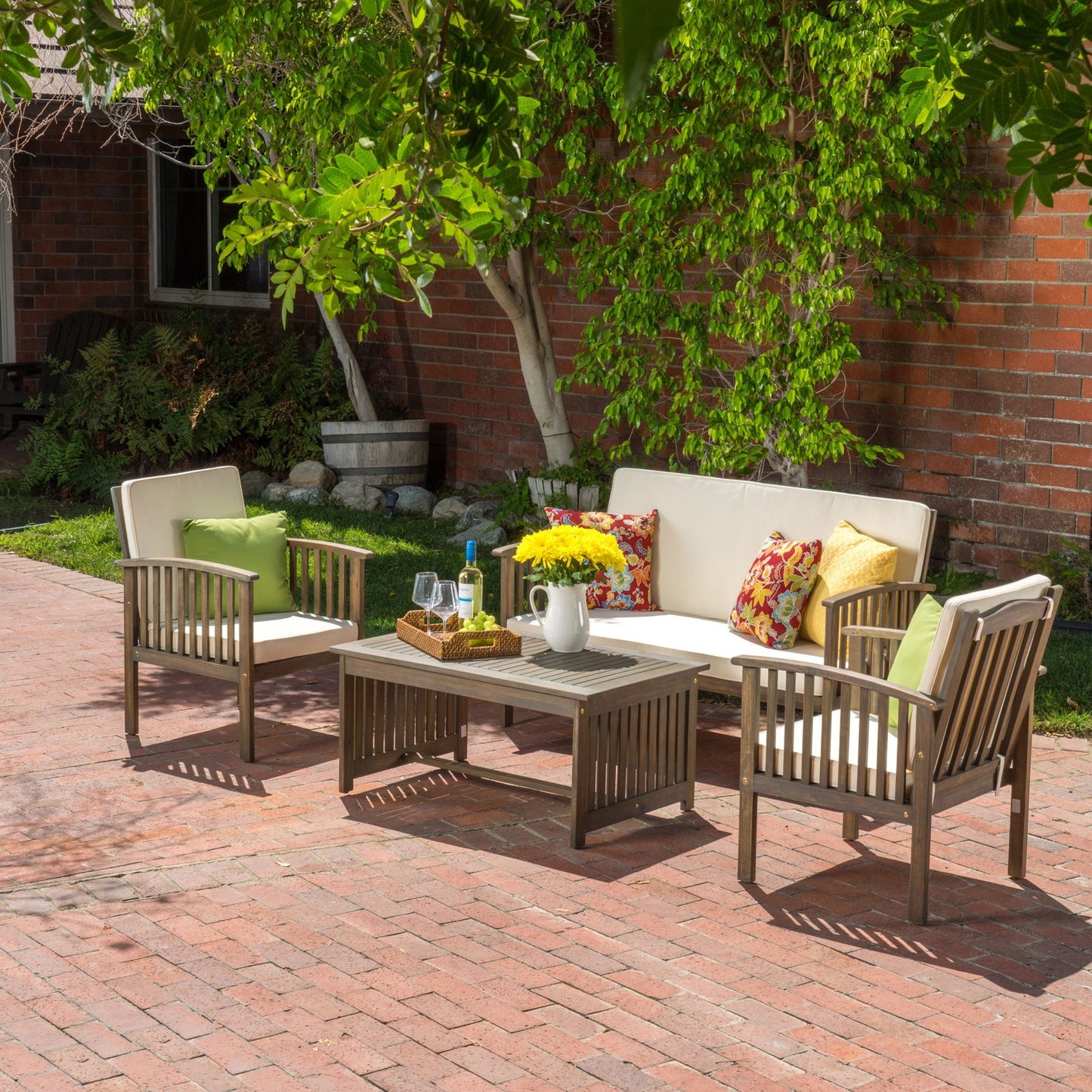 4 Piece Outdoor Chat Set With Water-Resistant Cushions