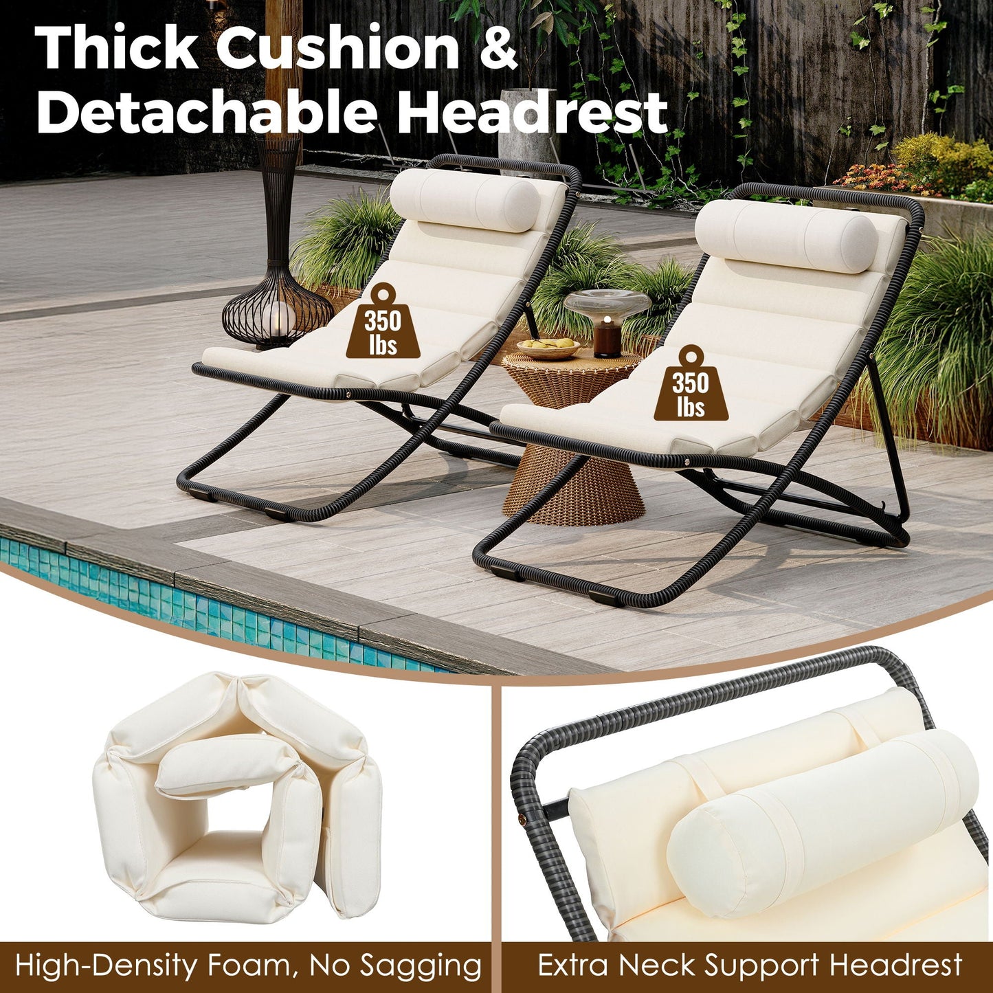 Outdoor Folding Chair With Adjustable Backrest (Set of 2)